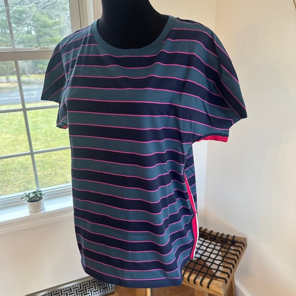 NWT Lacoste T-Shirt Stripes Pink Blue Navy Size 42 - Picture 1 of 6